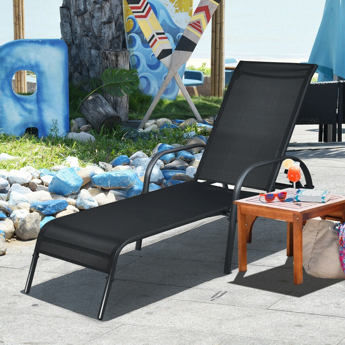 Adjustable Patio Chaise Lounge Chair, Black Outdoor Chaise Lounges at Gallery Canada