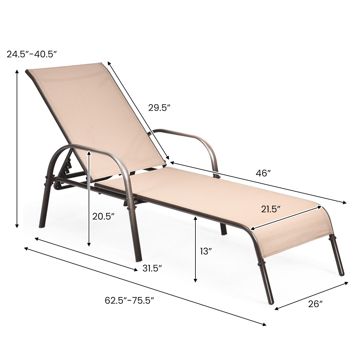 Adjustable Patio Chaise, Outdoor Folding Lounge Chair, Brown Outdoor Chaise Lounges at Gallery Canada