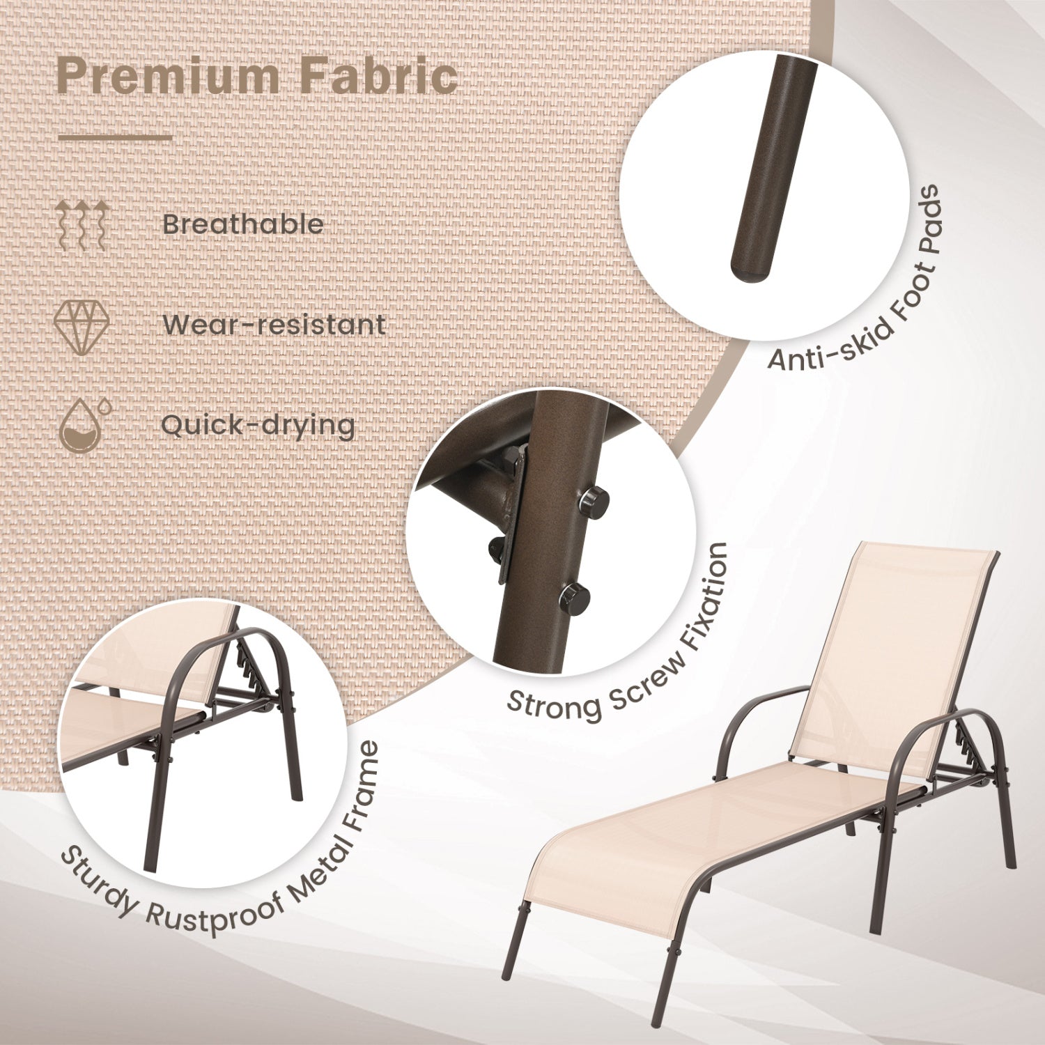 Adjustable Patio Chaise, Outdoor Folding Lounge Chair, Brown Outdoor Chaise Lounges at Gallery Canada