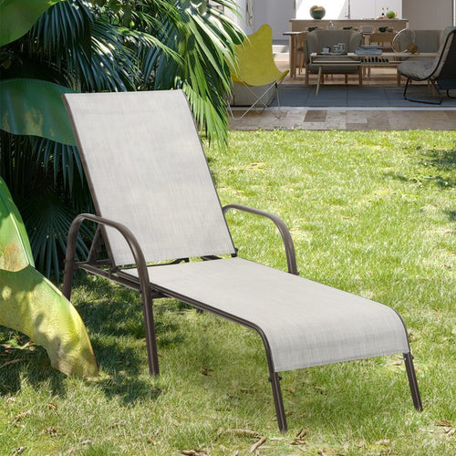 Adjustable Patio Chaise Lounge Chair, Folding, Gray
