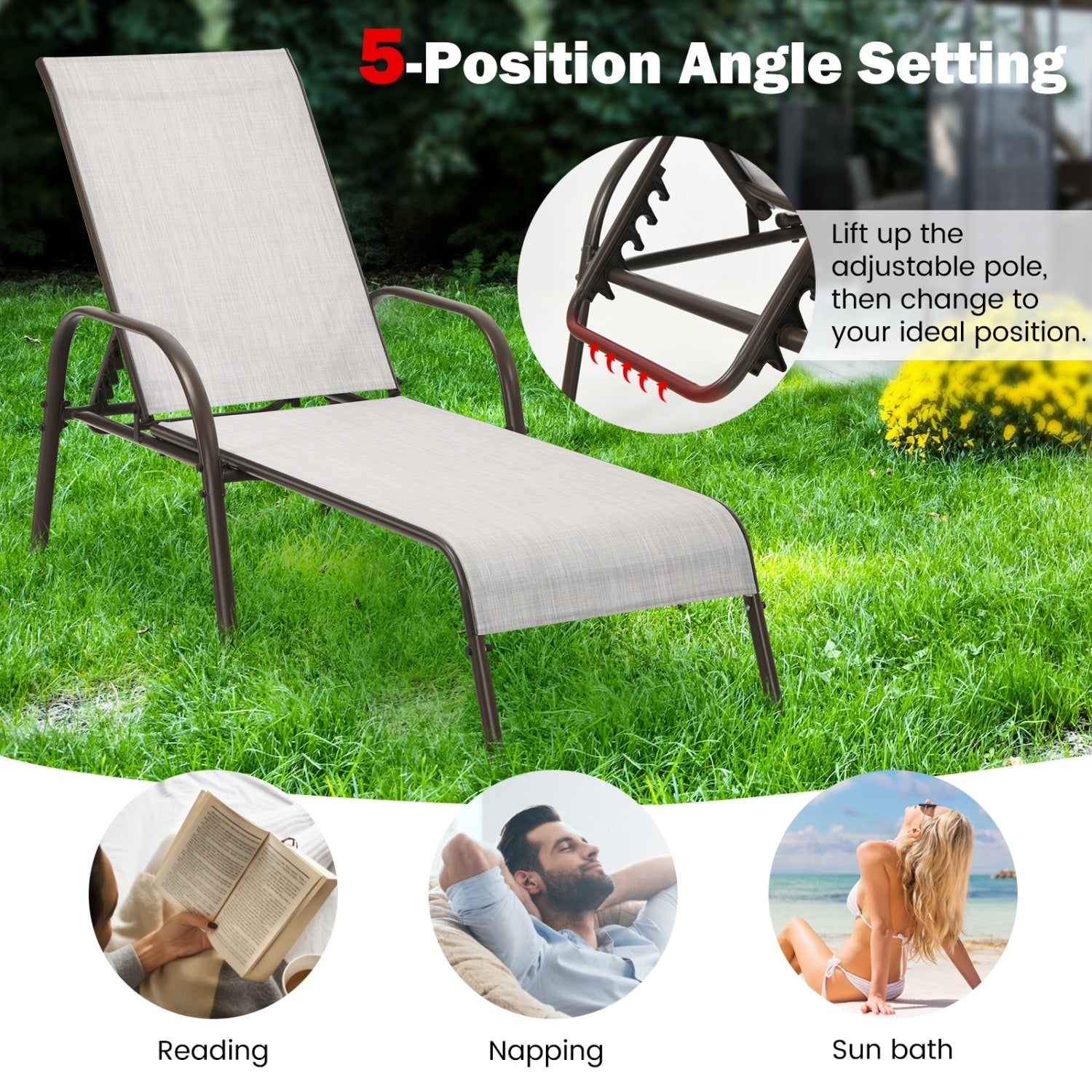 Adjustable Patio Chaise Lounge Chair, Folding, Gray Outdoor Chaise Lounges at Gallery Canada