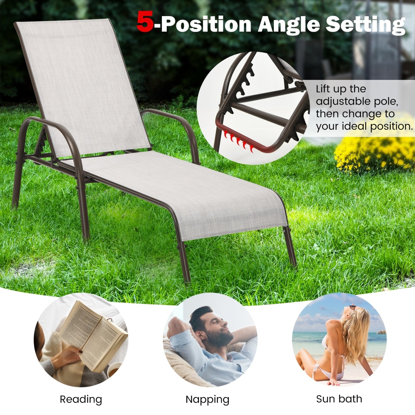Adjustable Patio Chaise Lounge Chair, Folding, Gray Outdoor Chaise Lounges at Gallery Canada