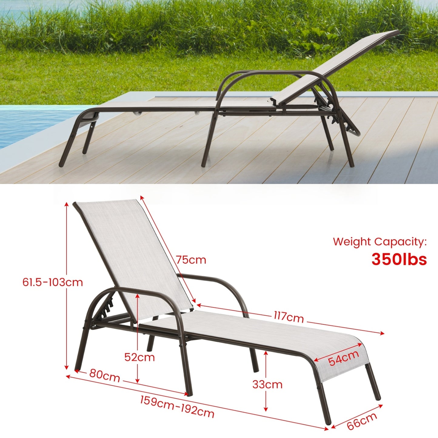 Adjustable Patio Chaise Lounge Chair, Folding, Gray Outdoor Chaise Lounges at Gallery Canada