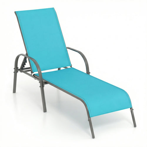 Adjustable Patio Chaise Folding Lounge Chair, Turquoise