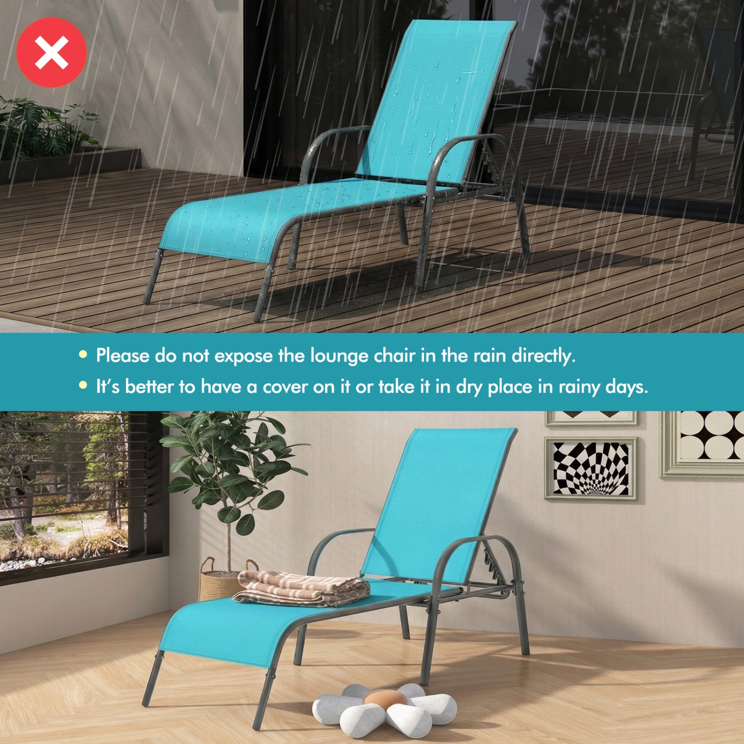 Adjustable Patio Chaise Folding Lounge Chair, Turquoise Outdoor Chaise Lounges at Gallery Canada