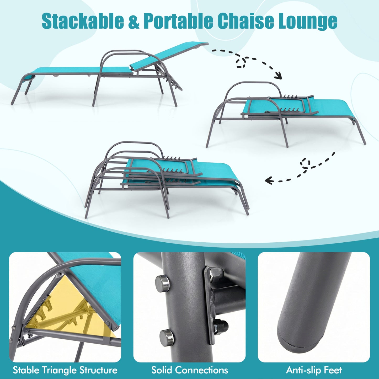 Adjustable Patio Chaise Folding Lounge Chair, Turquoise Outdoor Chaise Lounges at Gallery Canada