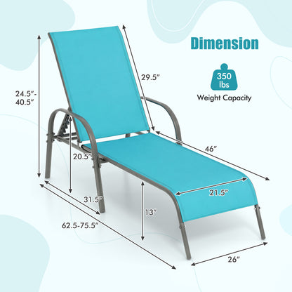 Adjustable Patio Chaise Folding Lounge Chair, Turquoise Outdoor Chaise Lounges at Gallery Canada