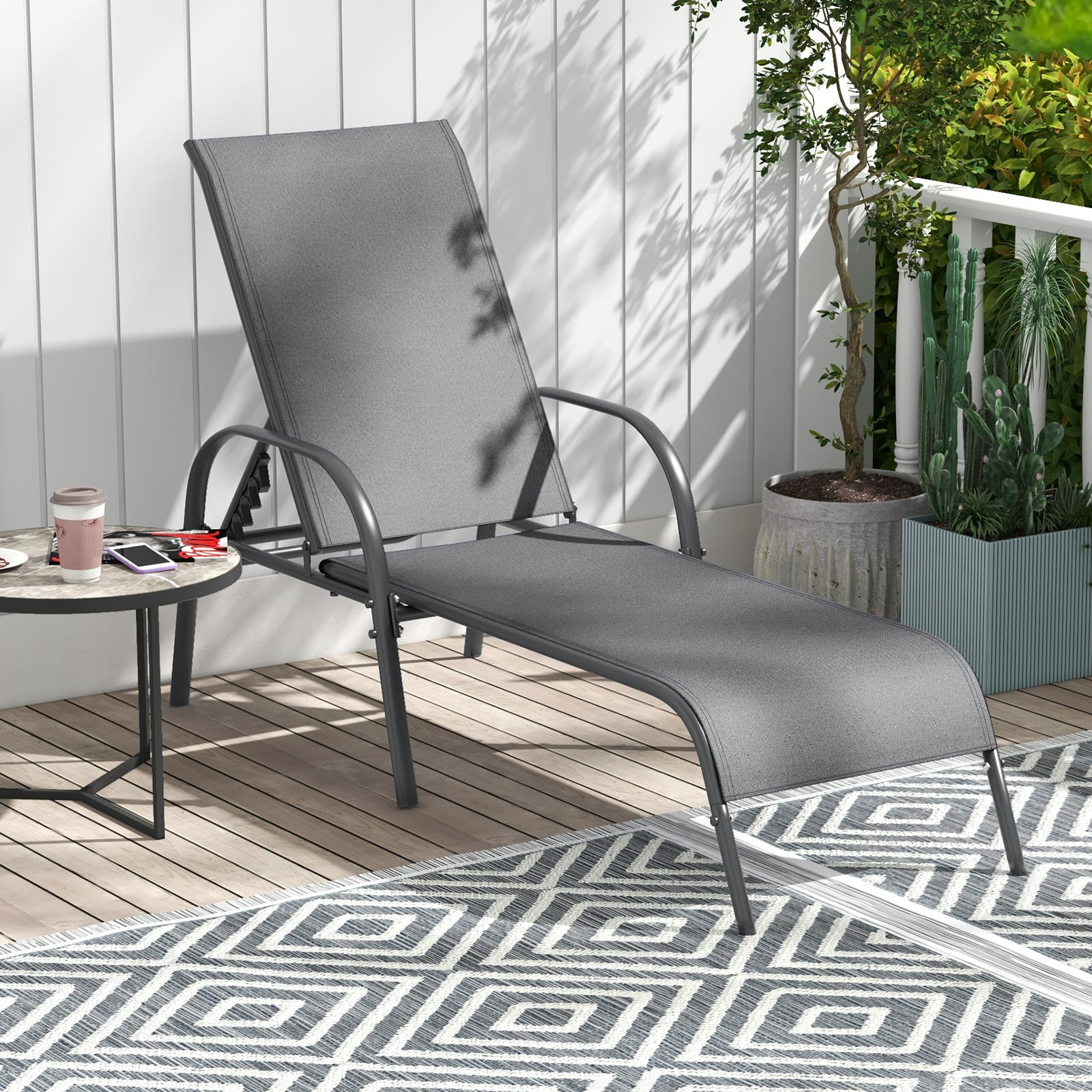 Adjustable Patio Chaise Folding Lounge Chair, Dark Gray Outdoor Chaise Lounges at Gallery Canada