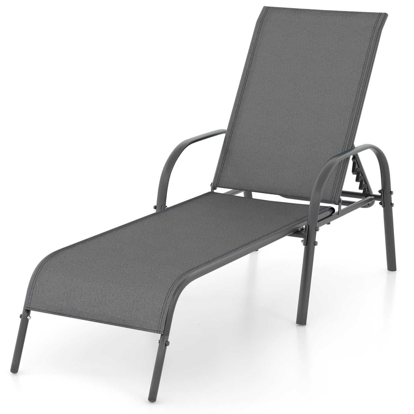 Adjustable Patio Chaise Folding Lounge Chair, Dark Gray Outdoor Chaise Lounges Dark Gray at Gallery Canada