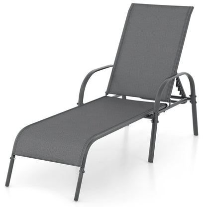 Adjustable Patio Chaise Folding Lounge Chair, Dark Gray Outdoor Chaise Lounges Dark Gray at Gallery Canada