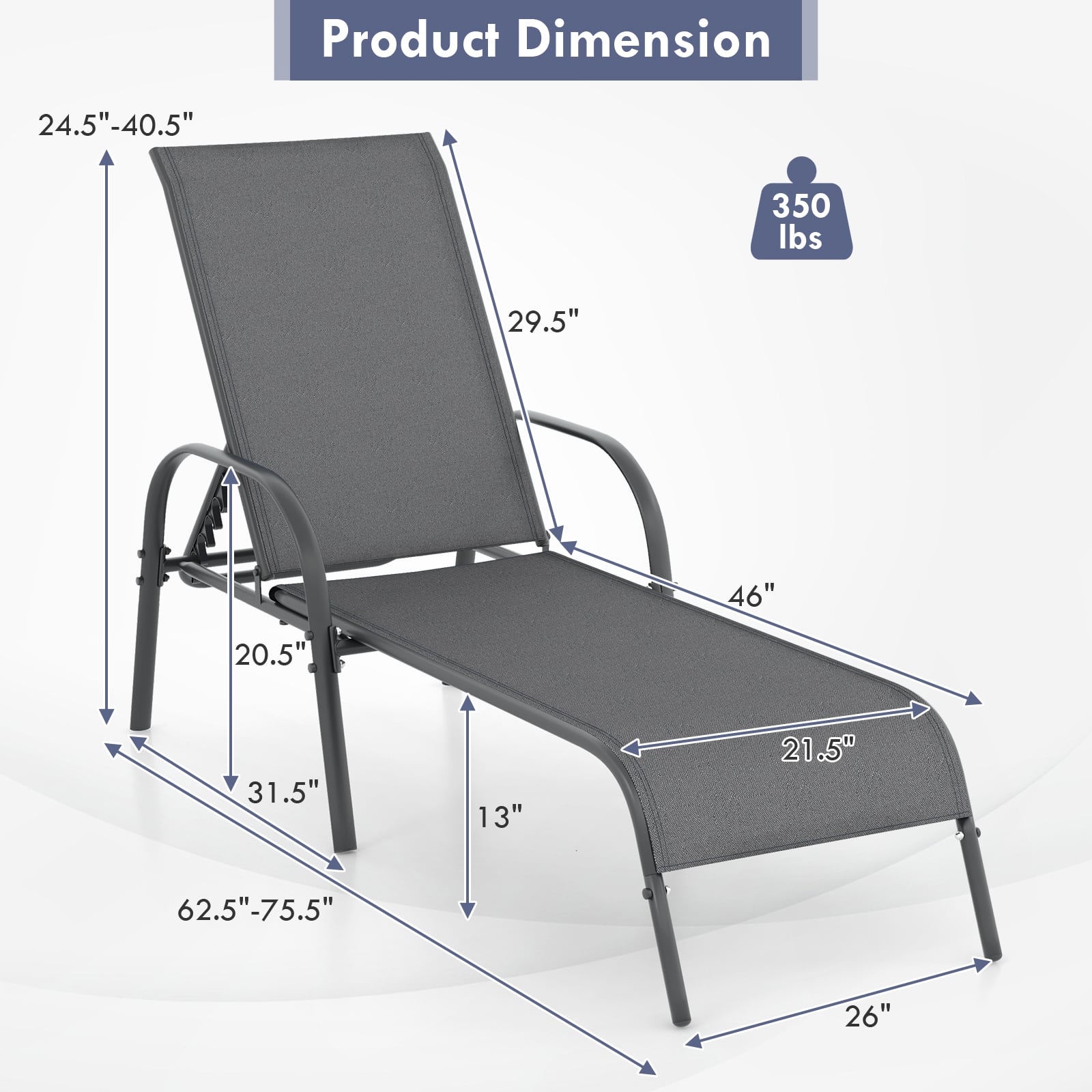 Adjustable Patio Chaise Folding Lounge Chair, Dark Gray Outdoor Chaise Lounges at Gallery Canada