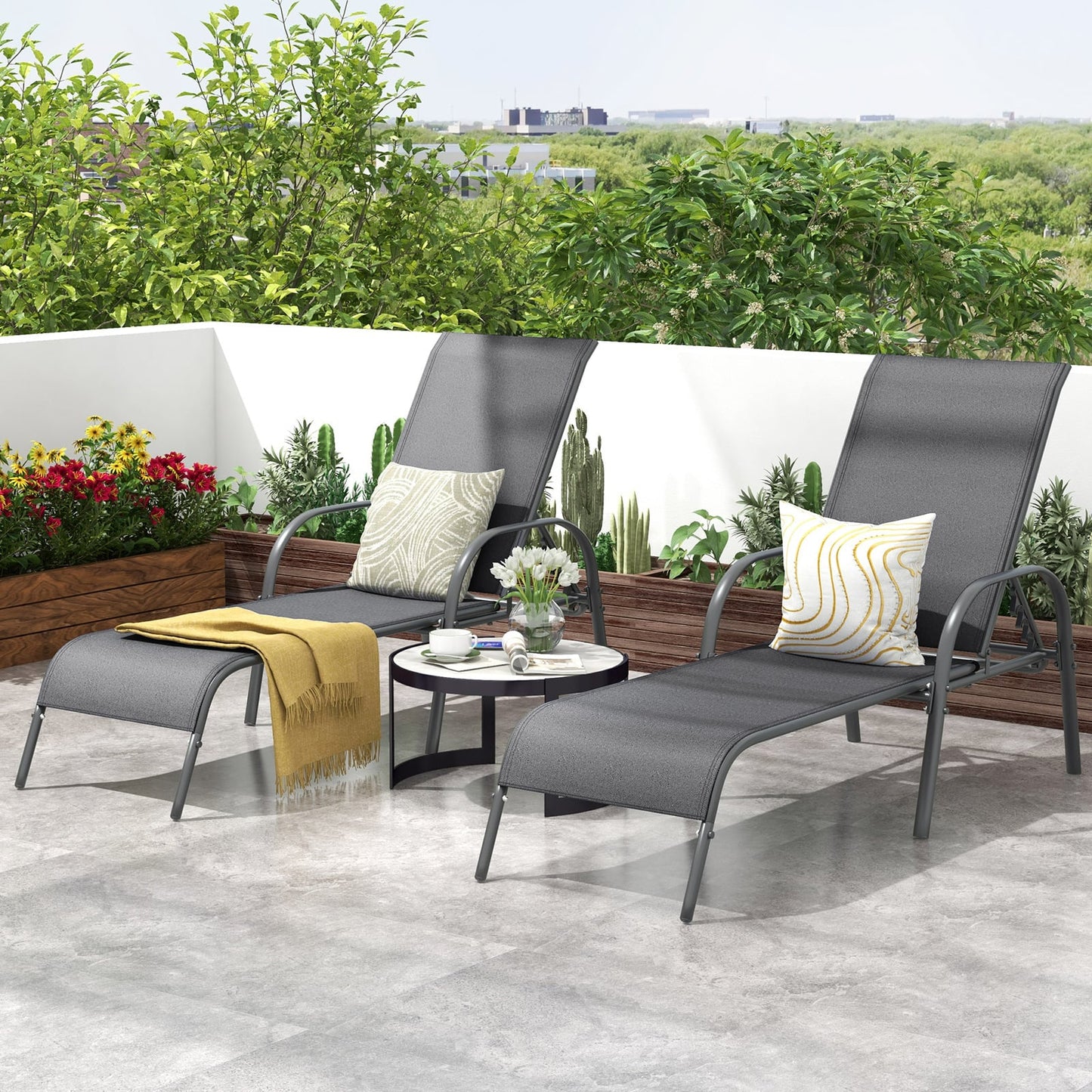 Adjustable Patio Chaise Folding Lounge Chair, Dark Gray Outdoor Chaise Lounges at Gallery Canada