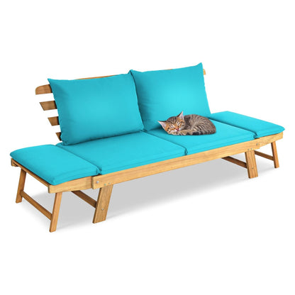 Canapé convertible de patio réglable, coussin épais, turquoise