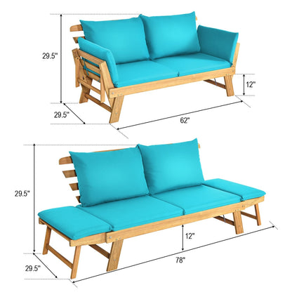 Canapé convertible de patio réglable, coussin épais, turquoise