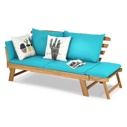 Canapé convertible de patio réglable, coussin épais, turquoise