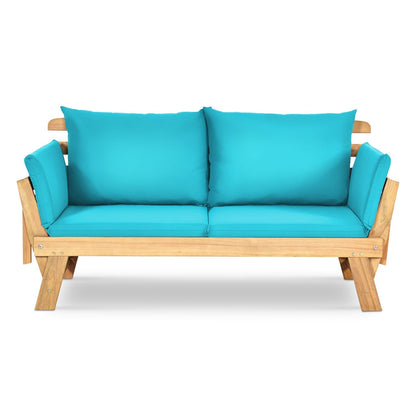 Canapé convertible de patio réglable, coussin épais, turquoise