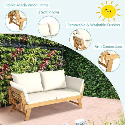 Adjustable Patio Convertible Sofa with Cushion, White Outdoor Benches at Gallery Canada