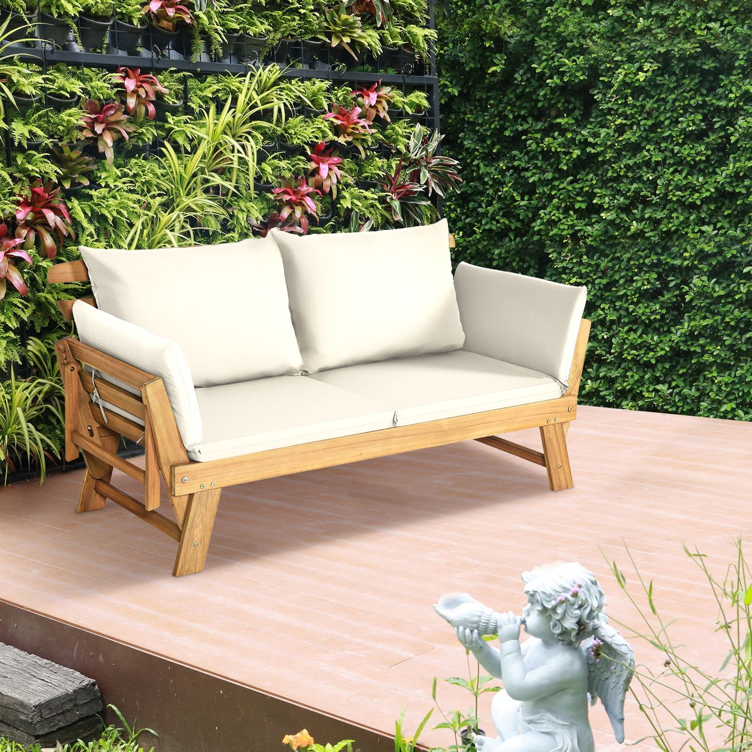 Adjustable Patio Convertible Sofa with Cushion, White Outdoor Benches at Gallery Canada