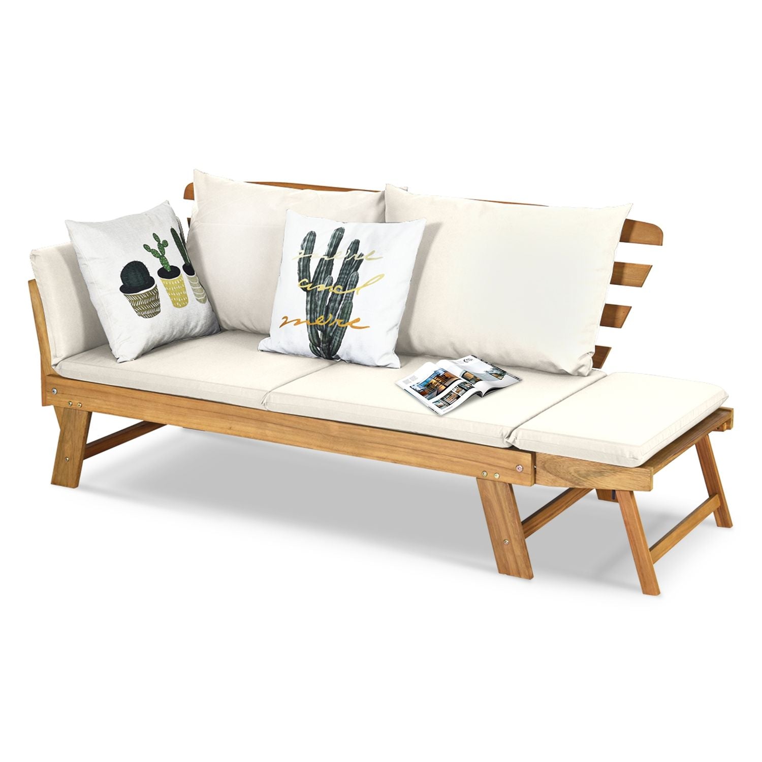 Adjustable Patio Convertible Sofa with Cushion, White Outdoor Benches at Gallery Canada