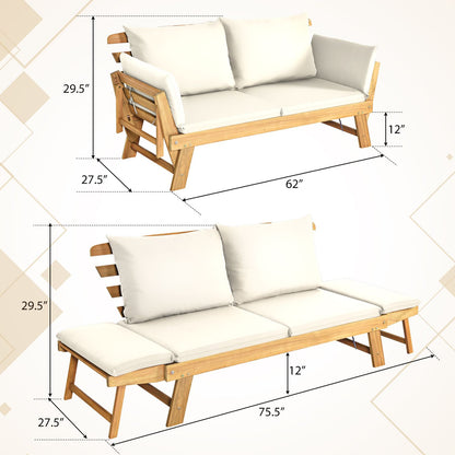 Adjustable Patio Convertible Sofa with Cushion, White Outdoor Benches at Gallery Canada