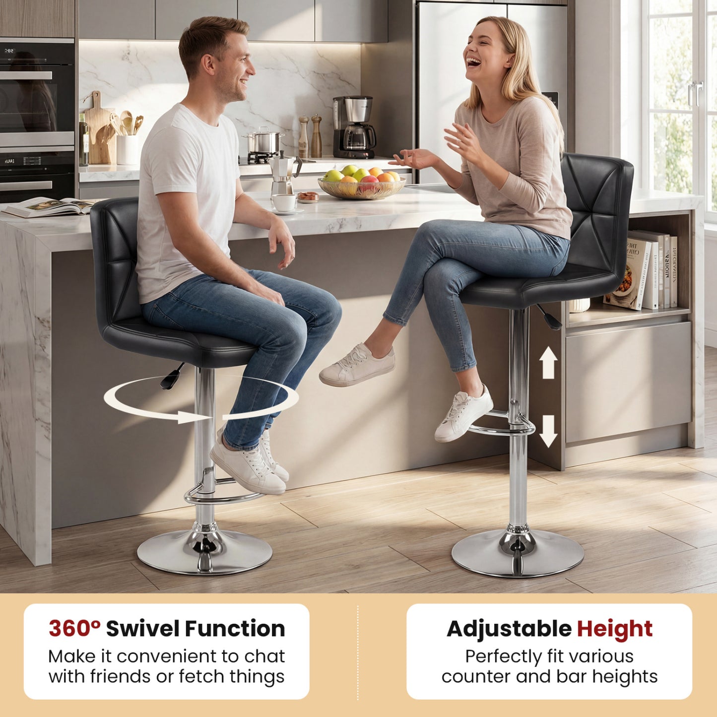 Adjustable Swivel Barstools Set of 2, Black Bar Stools at Gallery Canada