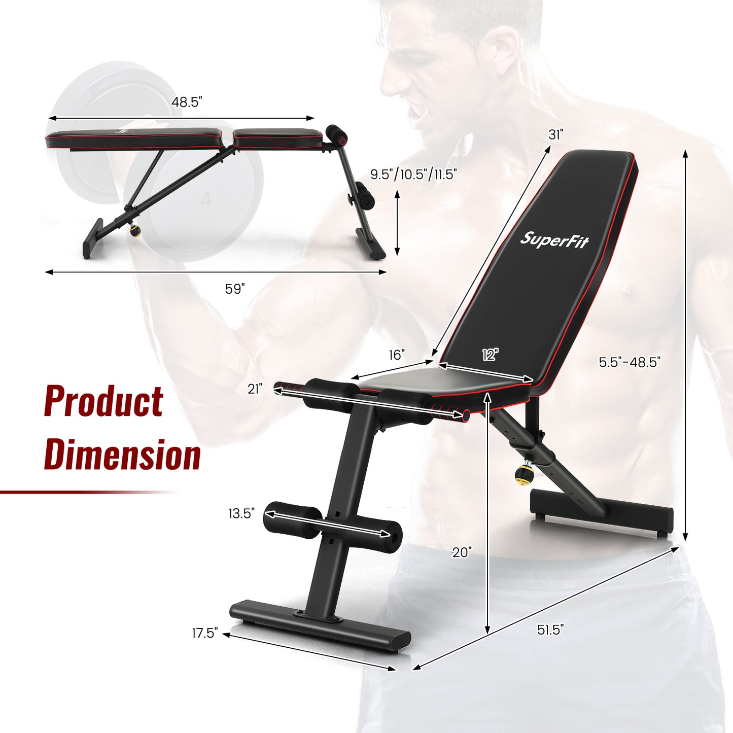 Adjustable Weight Bench, Strength Training Bench, Full Body Workout, Black Benches Racks & Bars at Gallery Canada