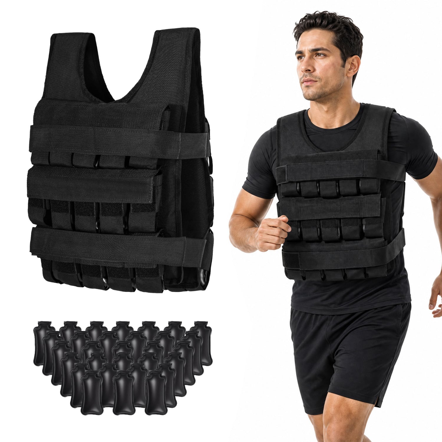Adjustable Weighted Vest, Removable Iron Weights, Black Weights Accessories Black at Gallery Canada