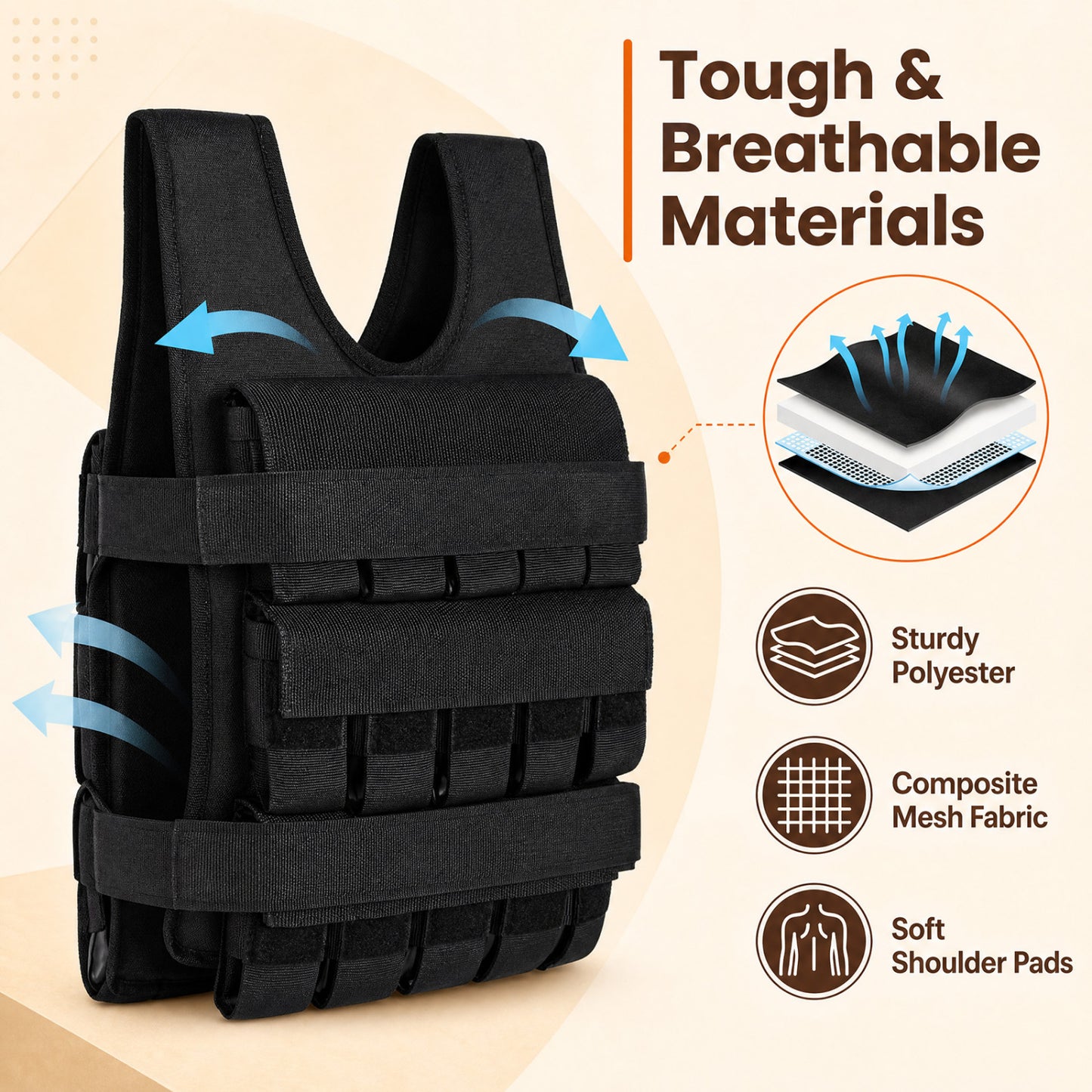 Adjustable Weighted Vest, Removable Iron Weights, Black Weights Accessories at Gallery Canada