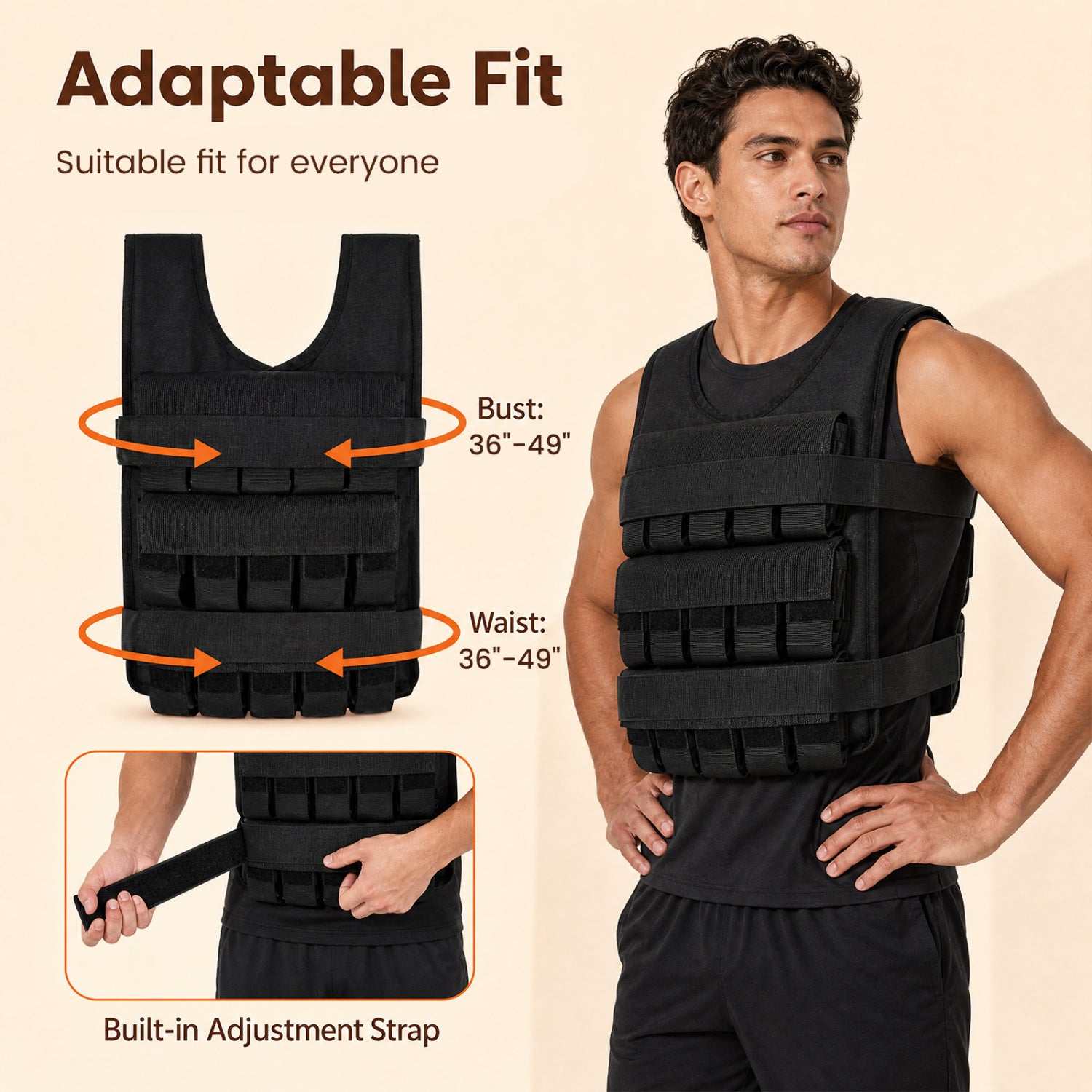 Adjustable Weighted Vest, Removable Iron Weights, Black Weights Accessories at Gallery Canada