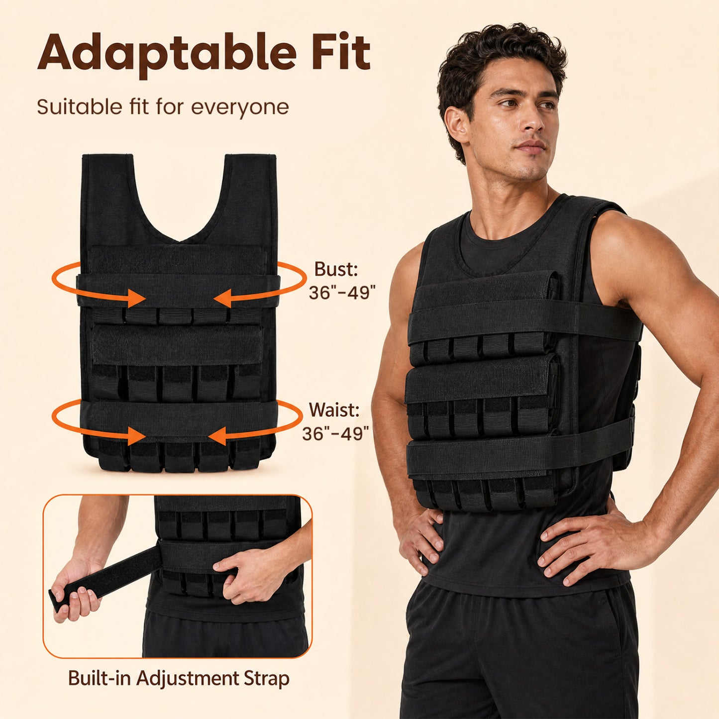 Adjustable Weighted Vest, Removable Iron Weights, Black Weights Accessories at Gallery Canada