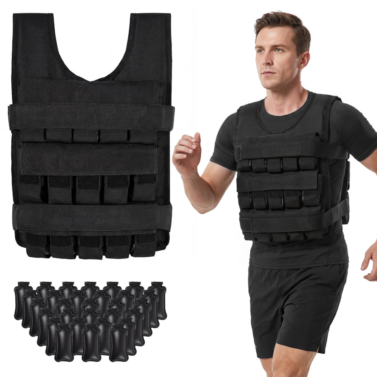 Weighted Vest, Removable Iron Weights, 66 lbs, M Weights Accessories Options at Gallery Canada