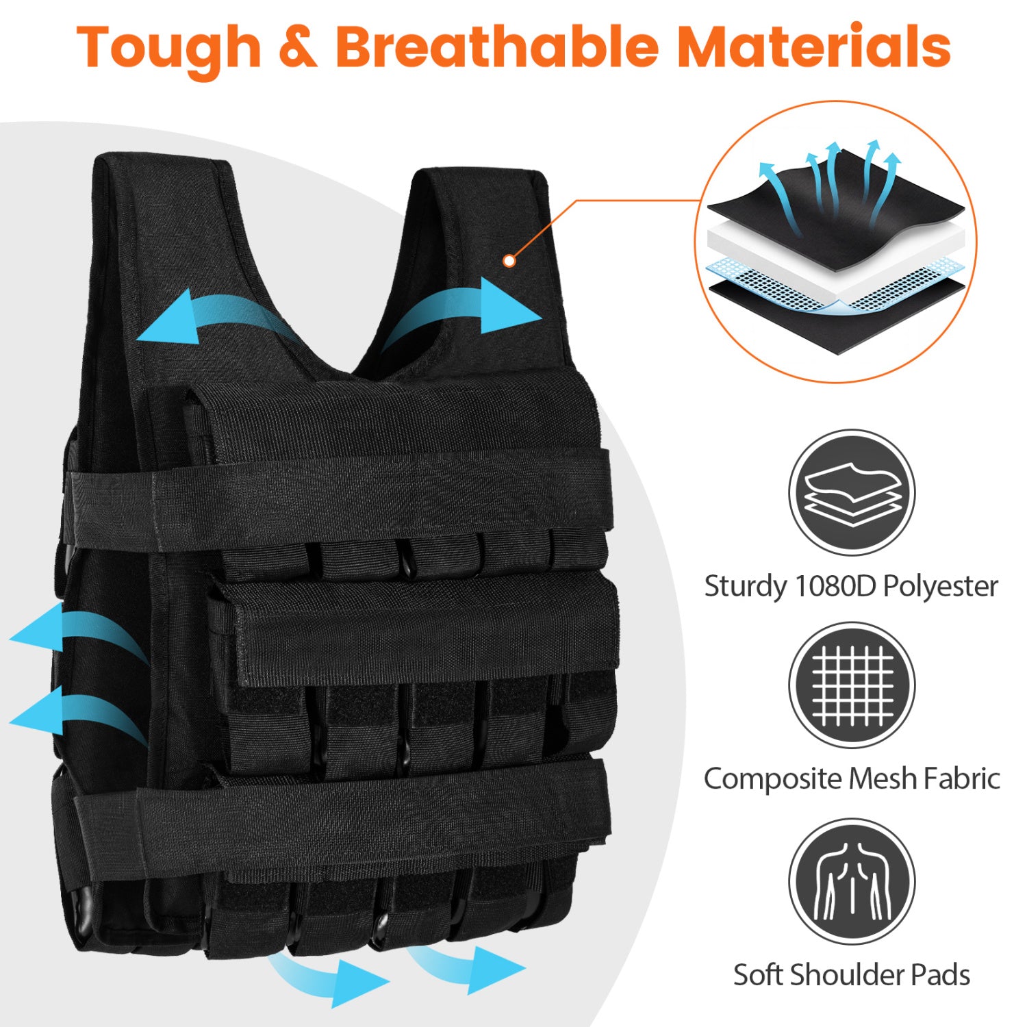Weighted Vest, Removable Iron Weights, 66 lbs, M Weights Accessories at Gallery Canada