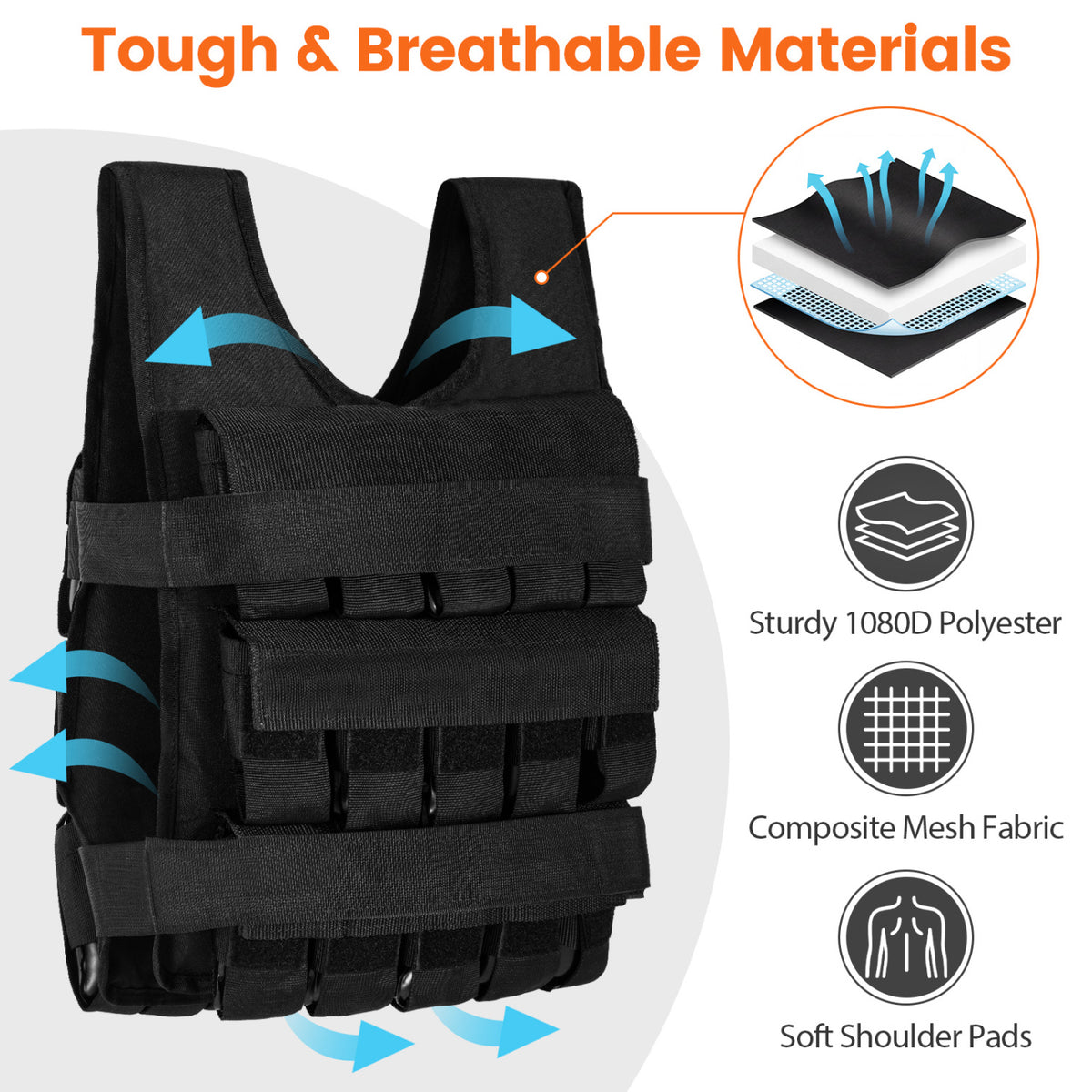 Weighted Vest, Removable Iron Weights, 66 lbs, M Weights Accessories at Gallery Canada
