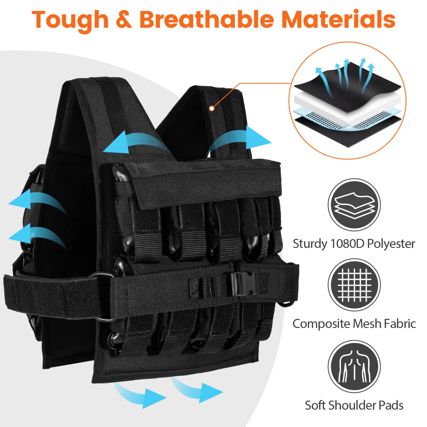 Adjustable Weighted Vest 44 lbs L, Removable Iron Weights Weights Accessories at Gallery Canada