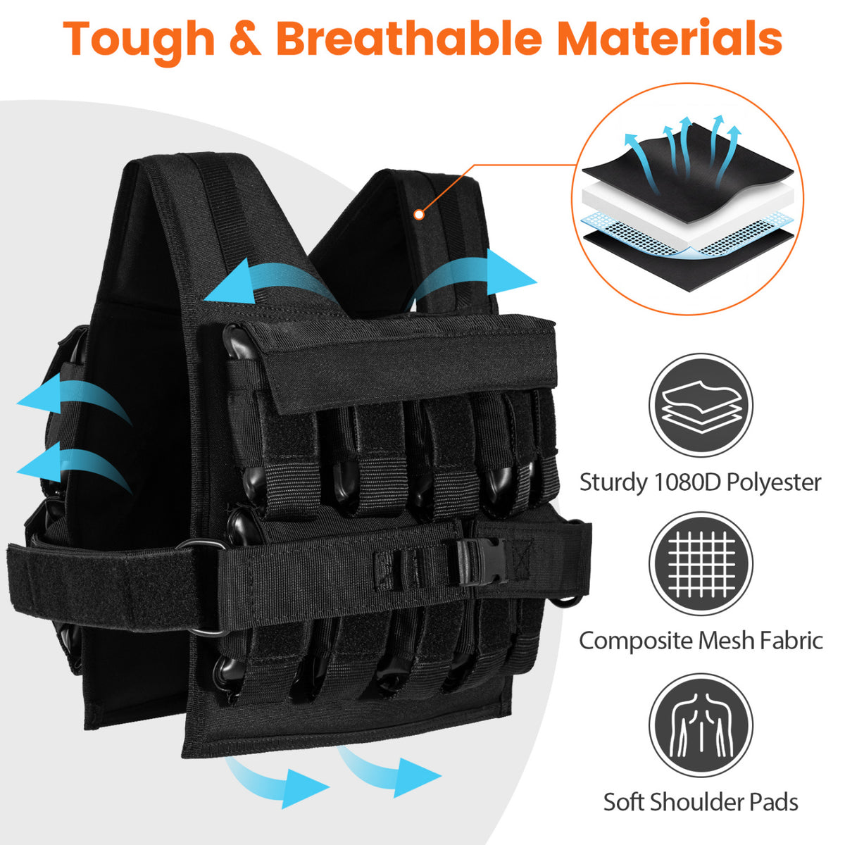 Adjustable Weighted Vest 44 lbs L, Removable Iron Weights Weights Accessories at Gallery Canada