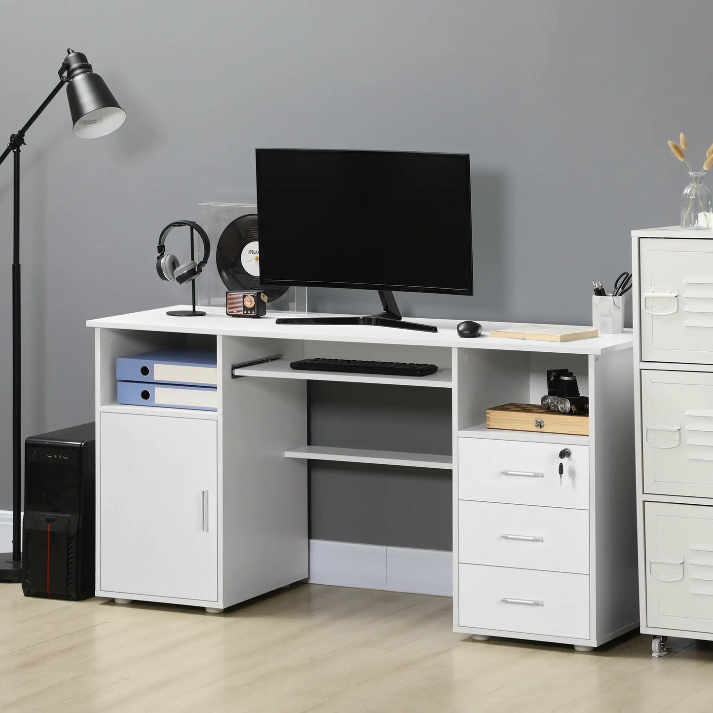 Computer Desk With Keyboard Tray, Drawers, White Computer Desks at Gallery Canada