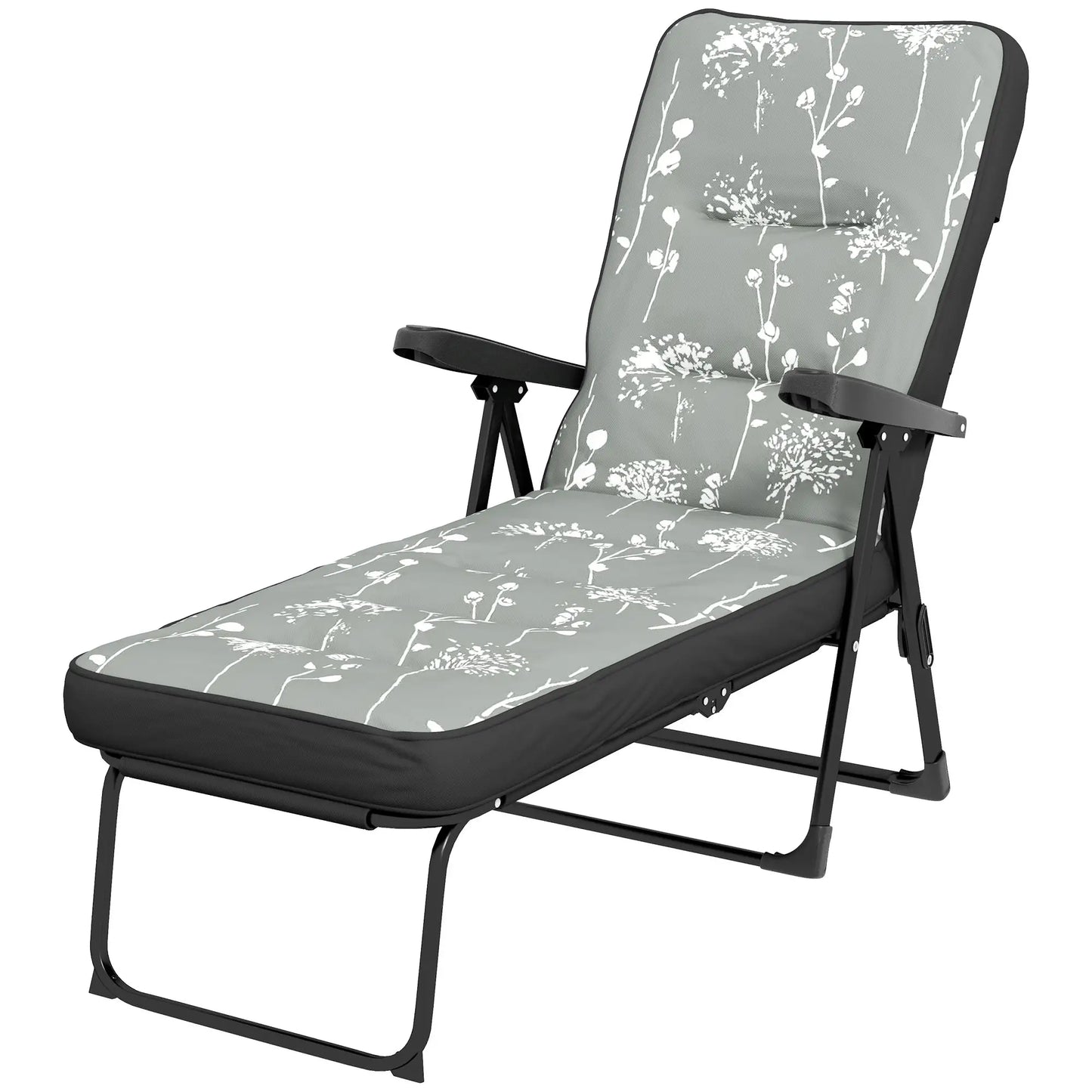 Outdoor Lounge Chair with Padded Cushion, Folding Reclining, Grey Lounger Chairs Grey, Black at Gallery Canada
