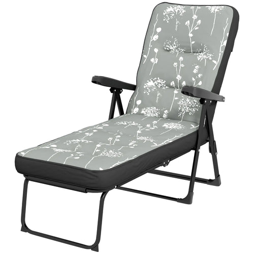 Outdoor Lounge Chair with Padded Cushion, Folding Reclining, Grey