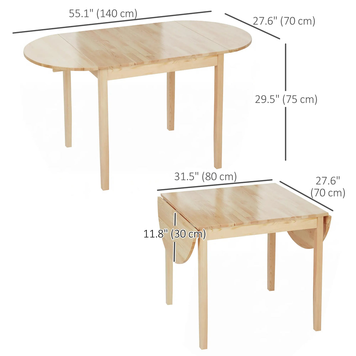 Solid Wood Drop Leaf Kitchen Table, Folding Dining Table, Natural Bar Tables & Dining Tables at Gallery Canada