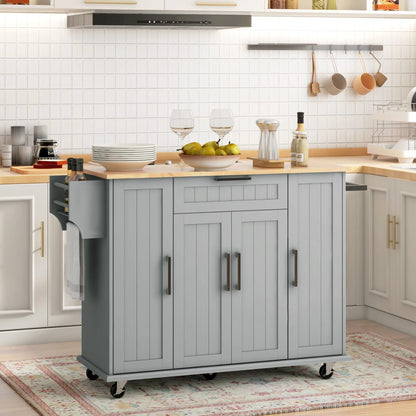 Modern Rolling Kitchen Island Cart, Natural Wood Top, Grey Kitchen Islands & Kitchen Carts at Gallery Canada