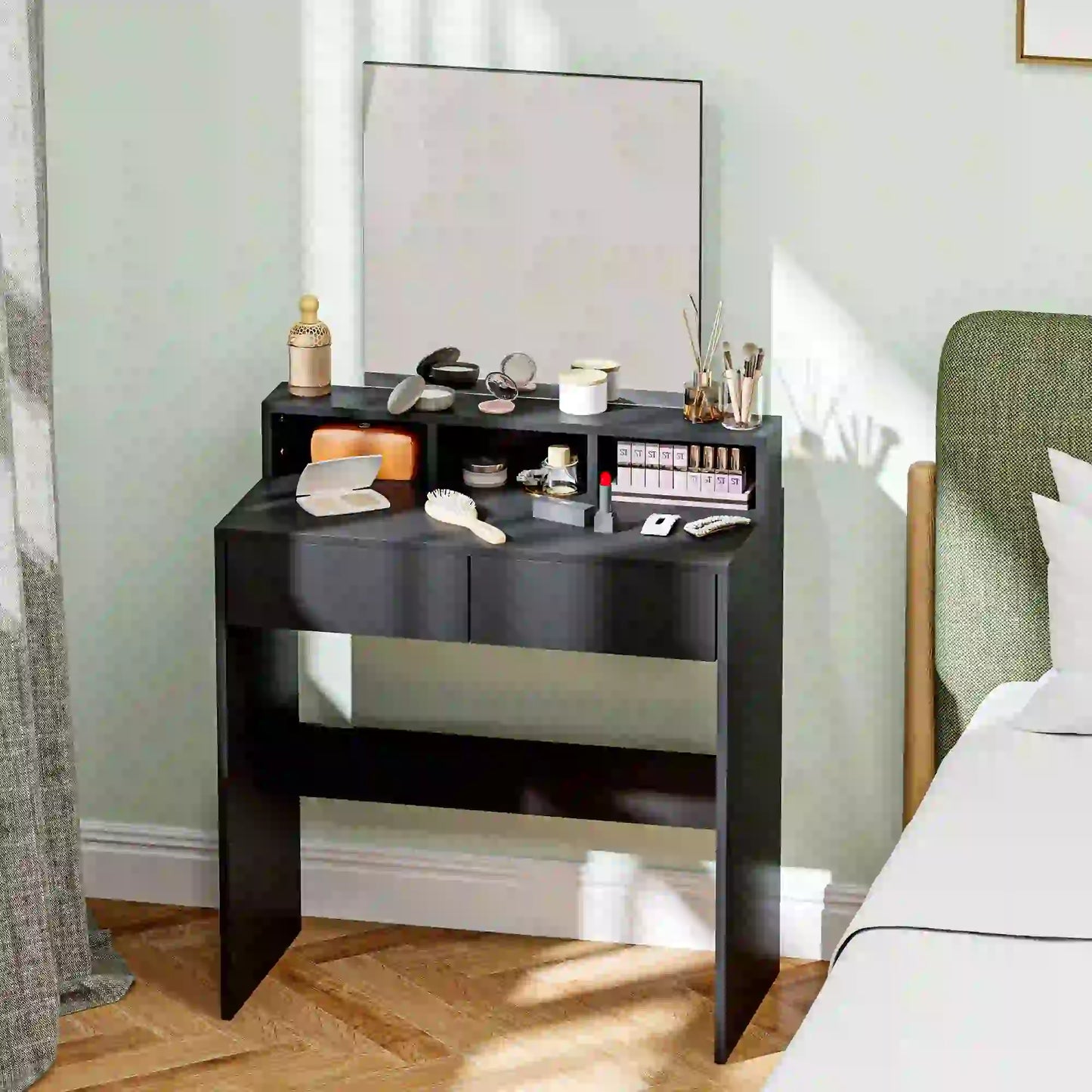 Modern Makeup Vanity Desk with Mirror, Drawers, Black Dressing & Vanity Tables at Gallery Canada