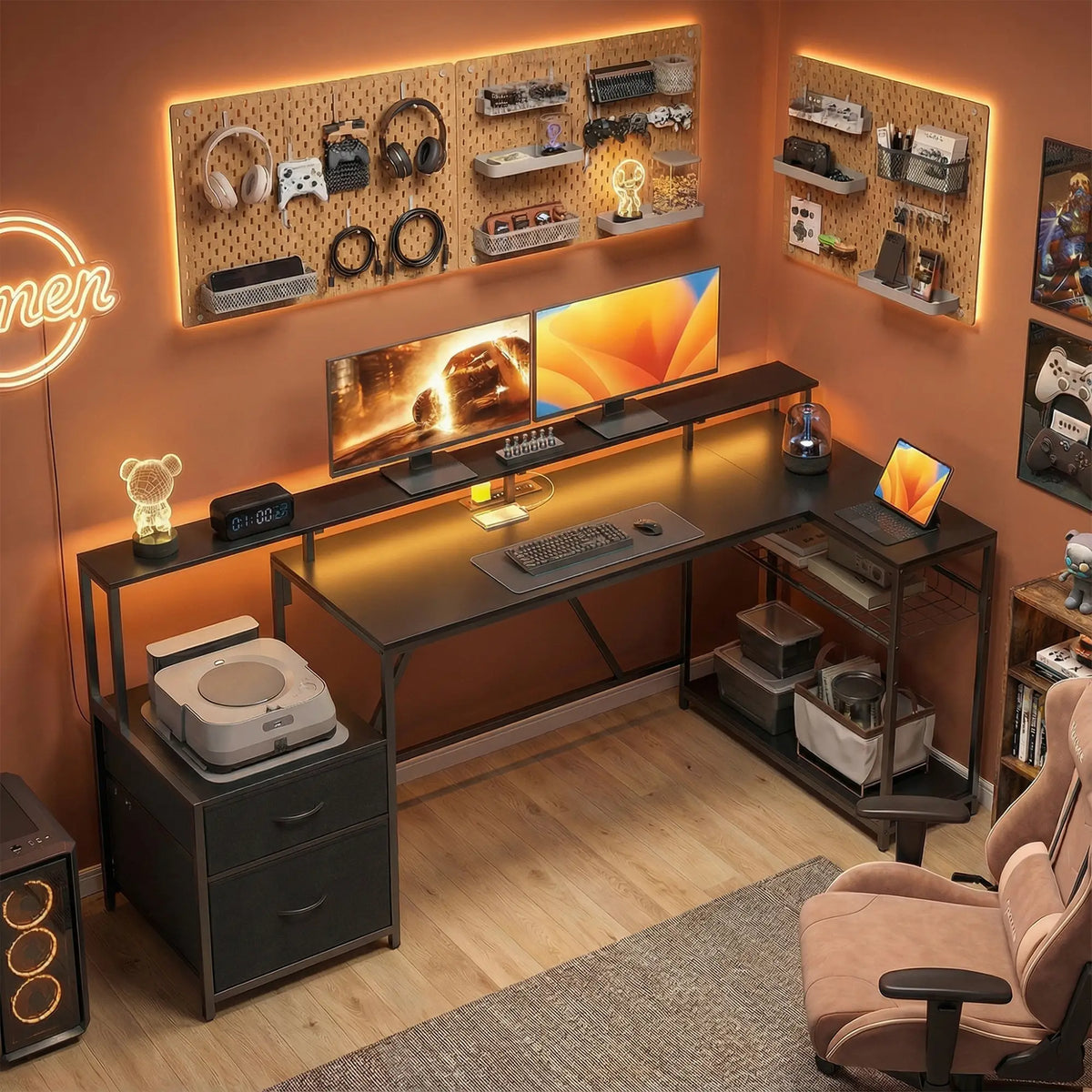 76" Gaming Desk, RGB Lights, USB Ports, Monitor Stand, Black Gaming Desks at Gallery Canada