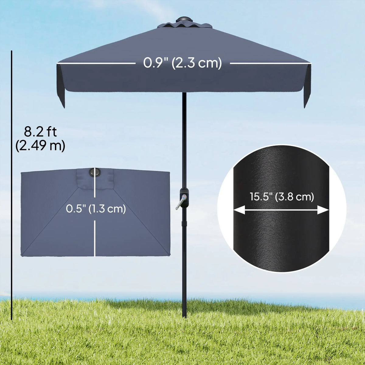 7.5ft Half Umbrella, Crank Handle, Top Vent, Dark Blue