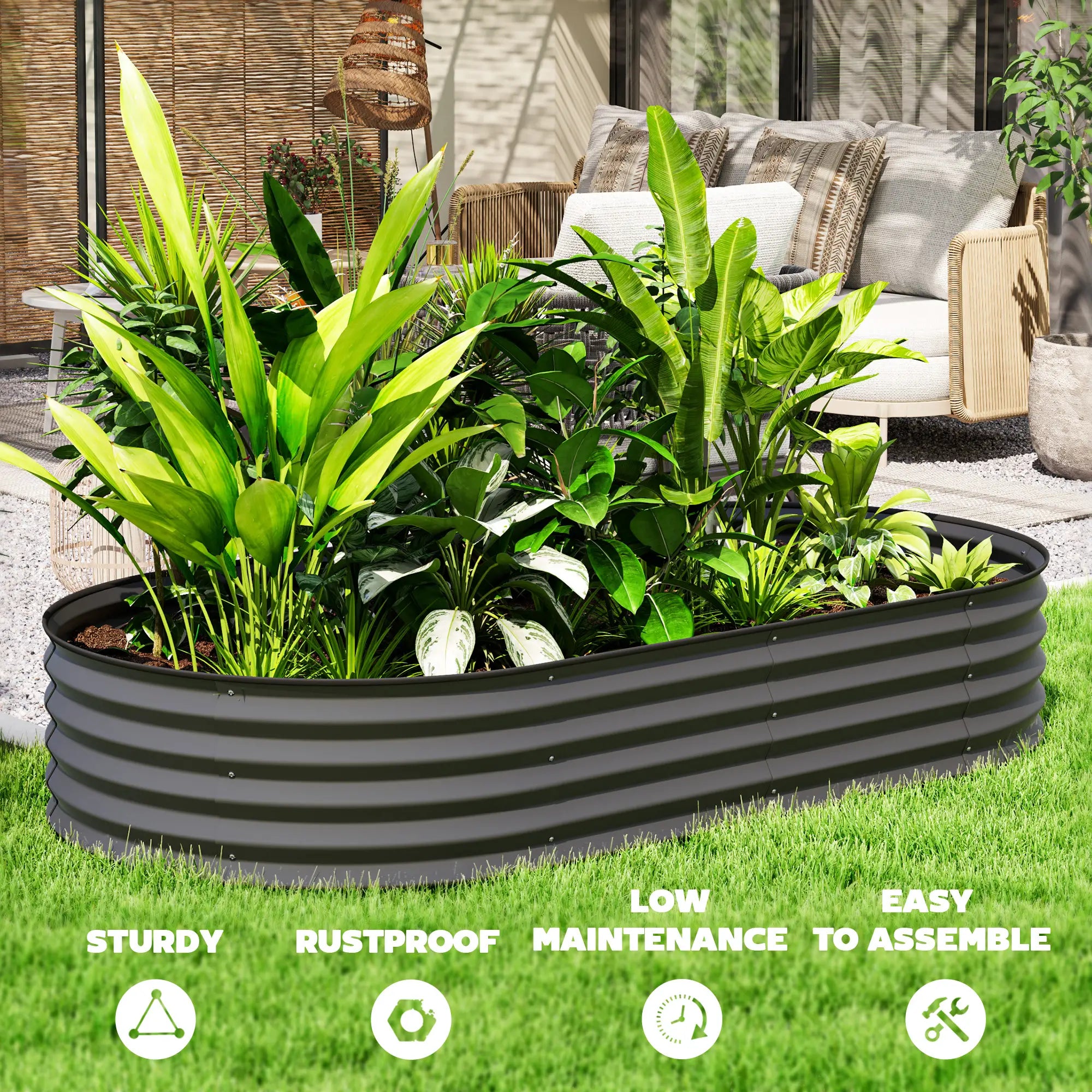 6' x 3' x 1' Galvanized Metal Raised Garden Bed Planter Box, Dark Grey Galvanized Planter Boxes at Gallery Canada