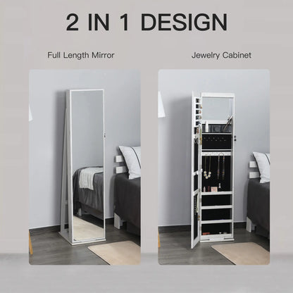 Mirror Jewelry Cabinet, Lockable Organizer with LED Lights, White Wood, White Jewelry Armoire & Jewellery Mirror Cabinets at Gallery Canada