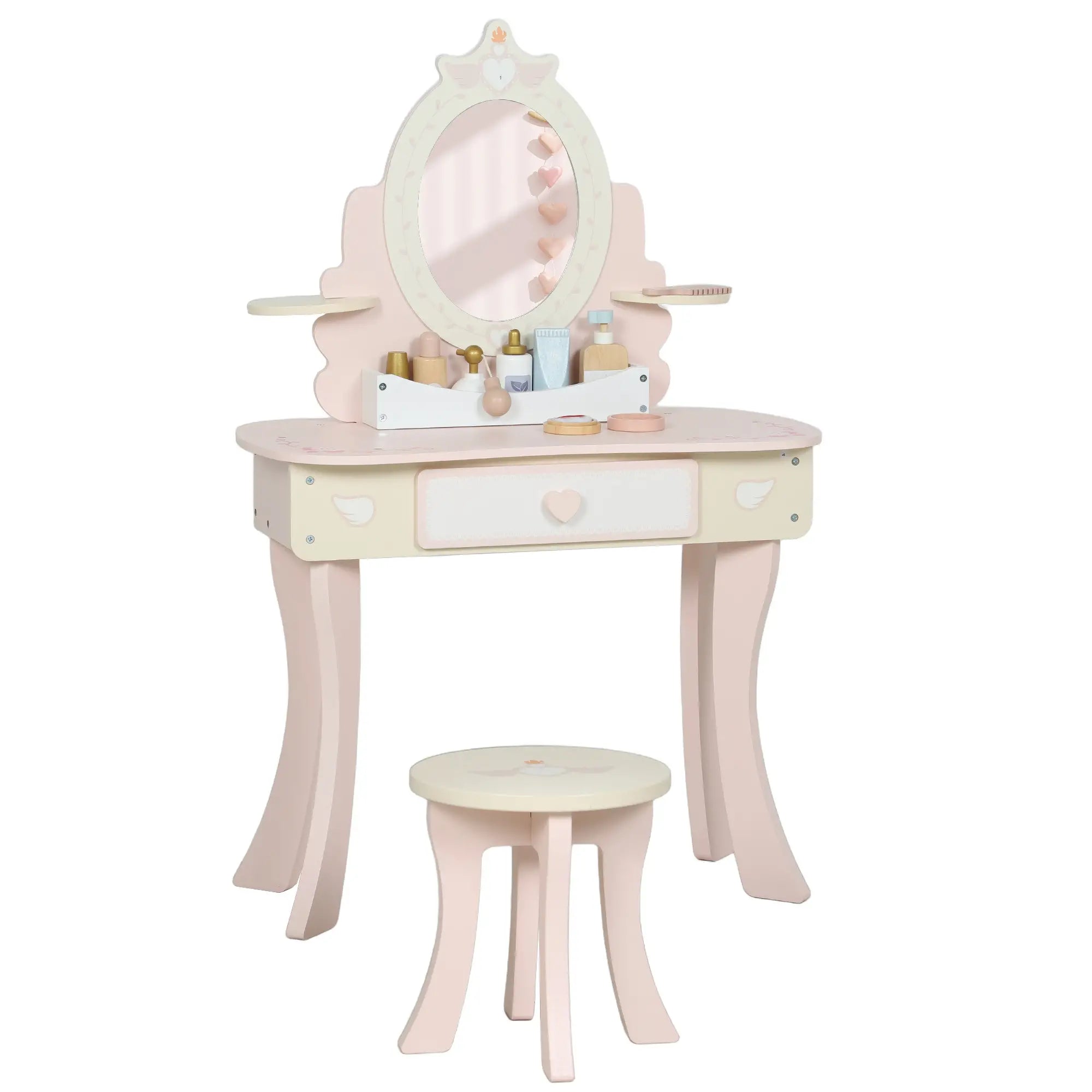 Kids Vanity Set with Mirror, Stool, 7 Accessories, Pink Toy Vanity at Gallery Canada