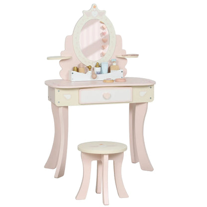 Kids Vanity Set with Mirror, Stool, 7 Accessories, Pink Toy Vanity at Gallery Canada