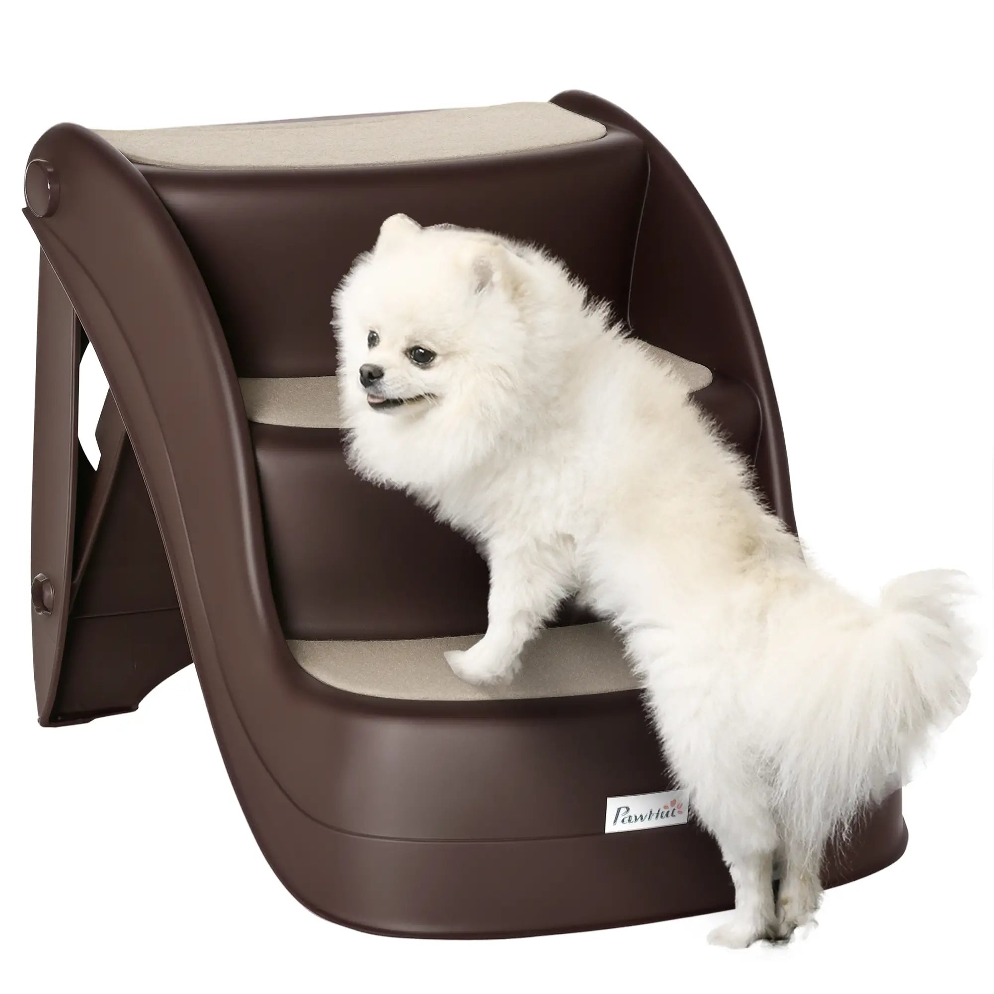 Portable Pet Stairs, Foldable 3-Step for Small Dogs Cats, Non-Slip Treads, Brown Cat Stairs Brown at Gallery Canada