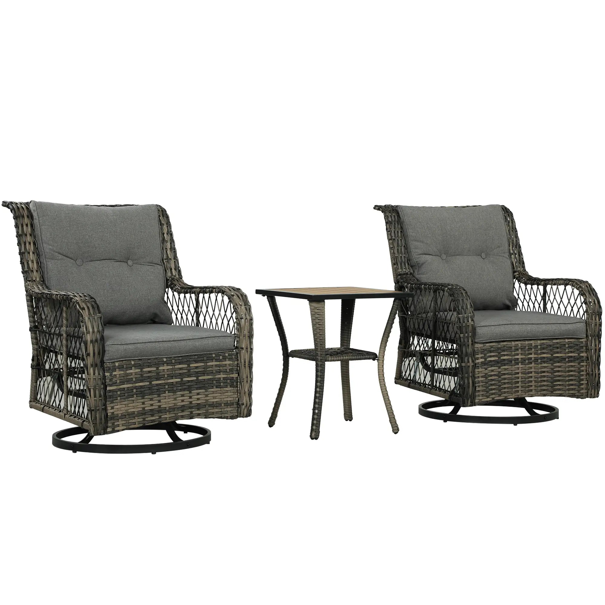 3 Piece Outdoor Bistro Set, Wicker Swivel Glider Chairs, Grey Bistro Sets Miexd Grey, Grey at Gallery Canada