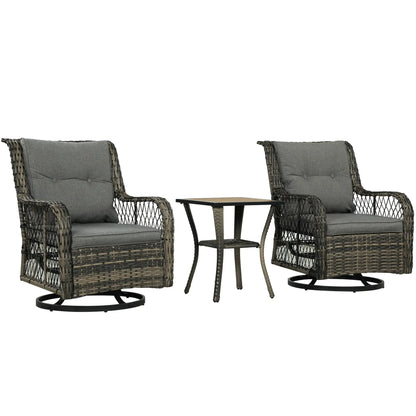 3 Piece Outdoor Bistro Set, Wicker Swivel Glider Chairs, Grey Bistro Sets Miexd Grey, Grey at Gallery Canada